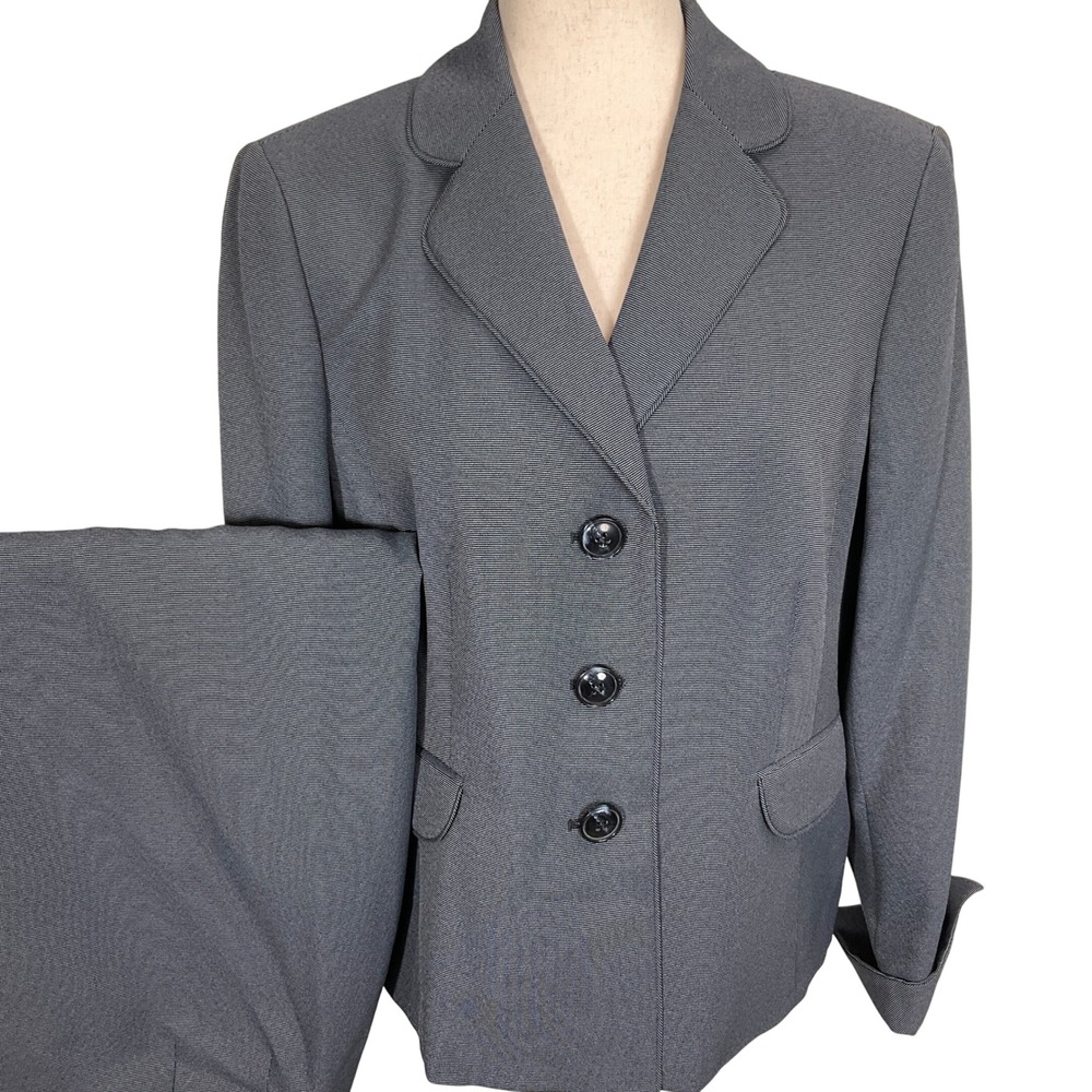 Evan Picone Skirt Suit Womens 12 Gray Woven Check Neutral Classic 2pc